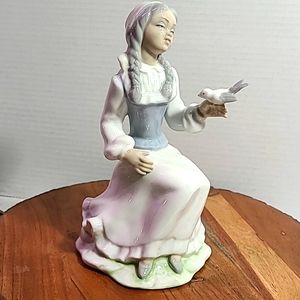 Tengra Porcelain Figurine Girl Holds  a Dove, Hand Made,Spain